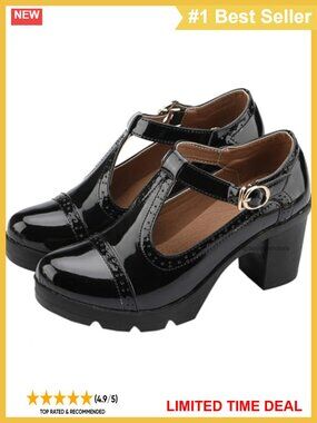 Women's T-Strap Platform Mid-Heel Square Toe Oxford Dress Shoes